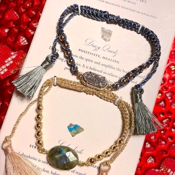 Brand New Luna Norte 14K Gold Plated Brass Adjustable Bracelet Set Druzy Quartz - Picture 8 of 12